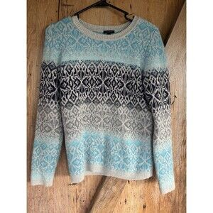 Talbots XS Lambswool Blend Fair Isle Sweater Blue Gray Nordic Winter